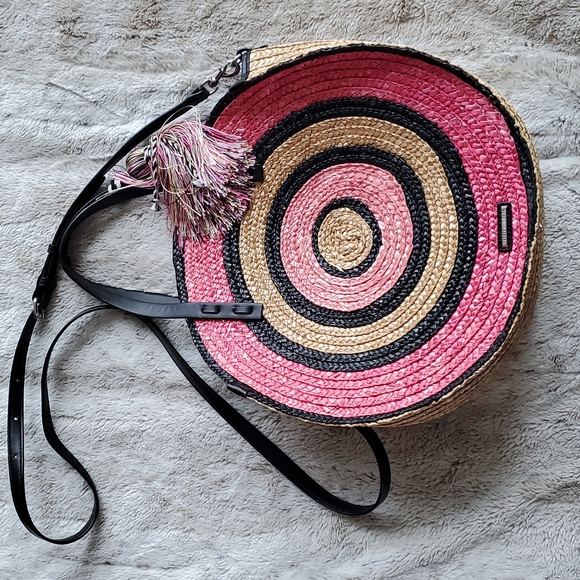 Rebecca Minkoff Pink and Beige Wicker Concentric Circle Tote Hand Bag - Picture 2 of 10